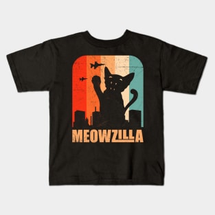 Funny Miowzilla Cute Cat Destroying A City Kids T-Shirt